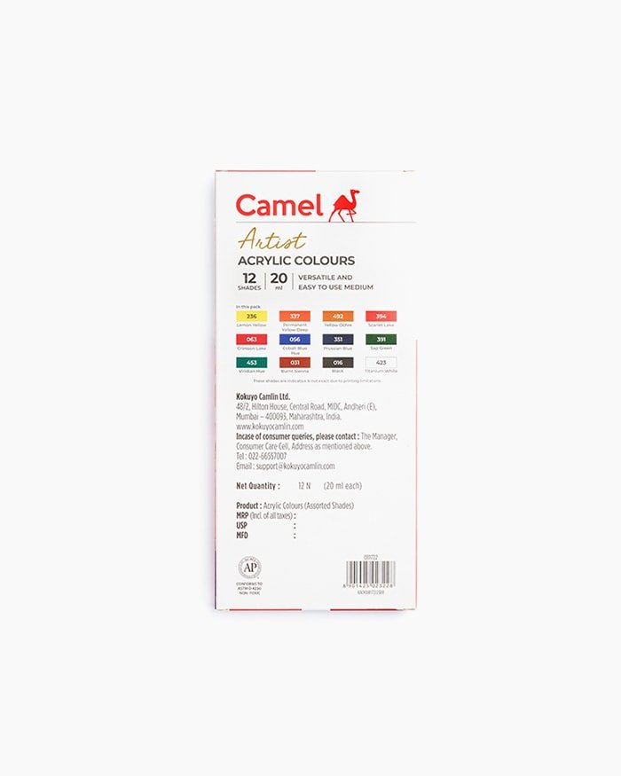 Camel Artist Acrylic Colours 12 shades X 20ml - Image 2