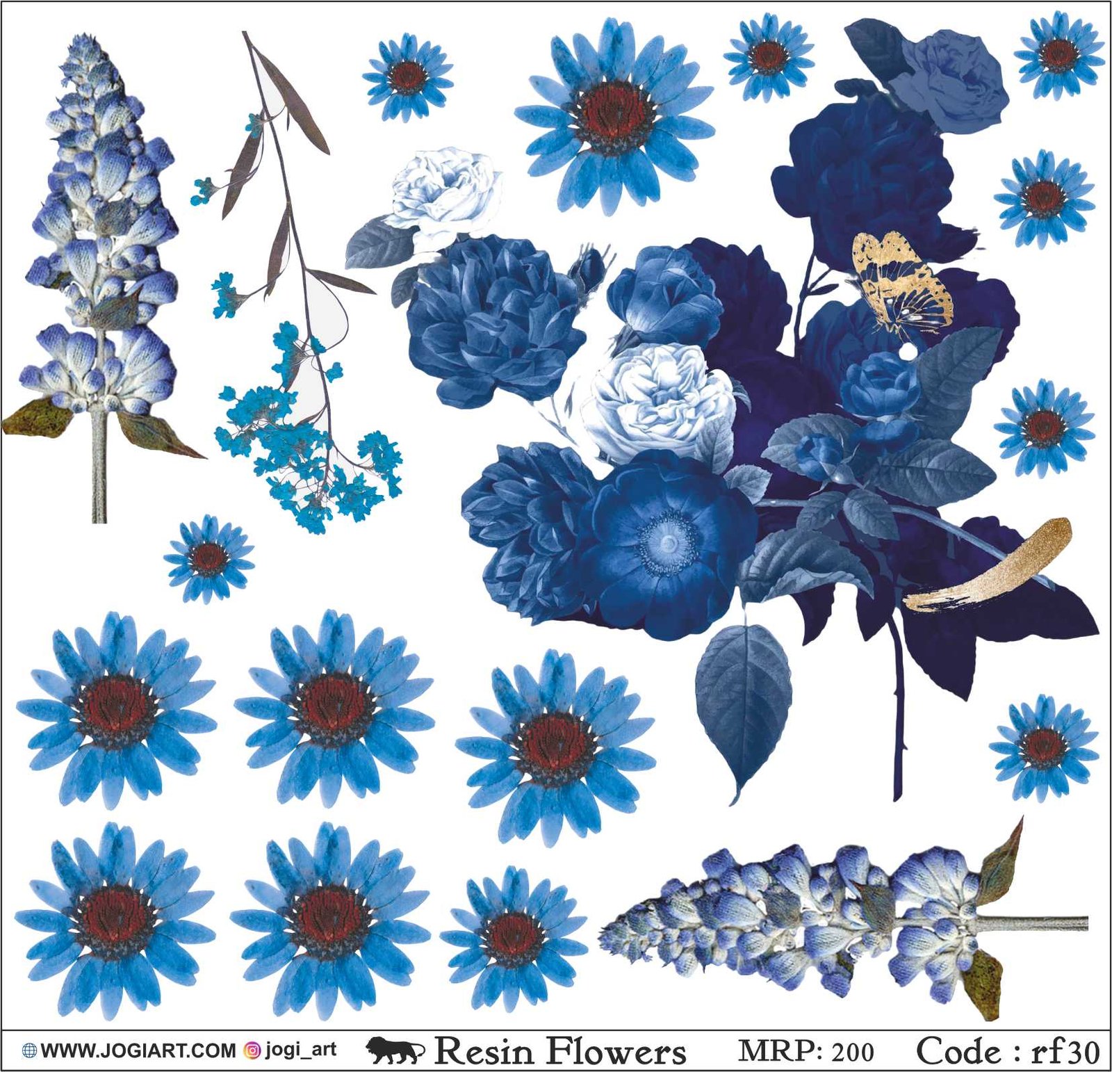 "Jogi Art Resin Flower Sticker Sheet - Waterproof, Fade-Resistant, Ideal for Resin Art, Jewelry Making, Scrapbooking & DIY Craft Projects"
