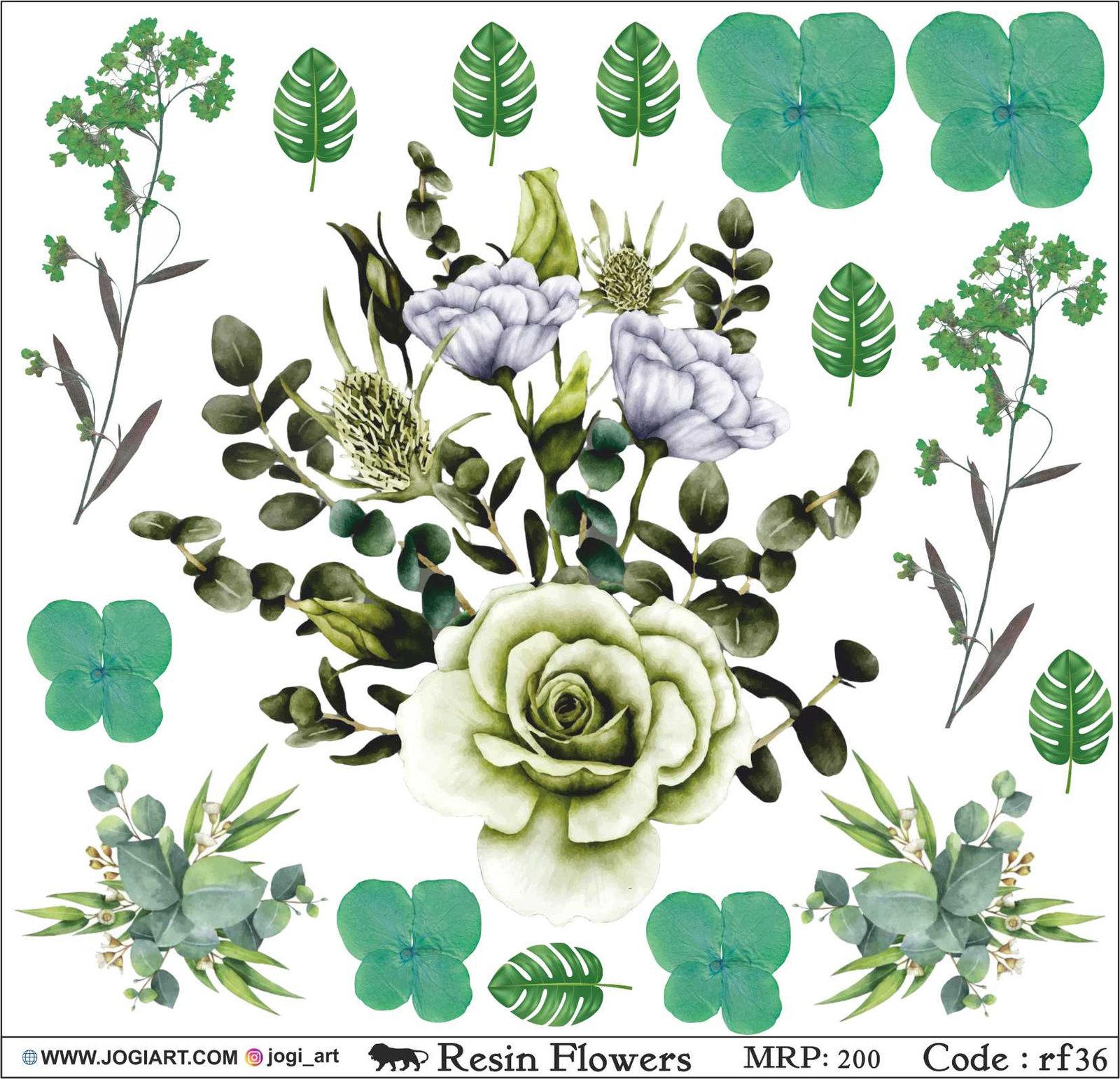 "Jogi Art Resin Flower Sticker Sheet - Waterproof, Fade-Resistant, Ideal for Resin Art, Jewelry Making, Scrapbooking & DIY Craft Projects"