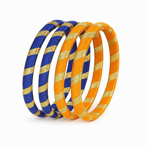 Handmade Coloured Gota bangles Round - Blue color - Set Of 5 - Image 2