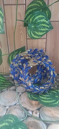 Handmade Gota Floral Bangles Round - Blue color - Set of 5