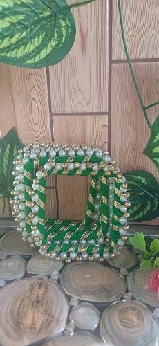 Handmade Coloured Gota bangles Square with beads - Green color - Set Of 5