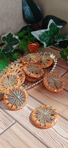 Coloured gota Small Ring - Color orange - 4pcs
