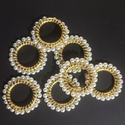 Pearl Beads Golden Color Ring Set Of 5