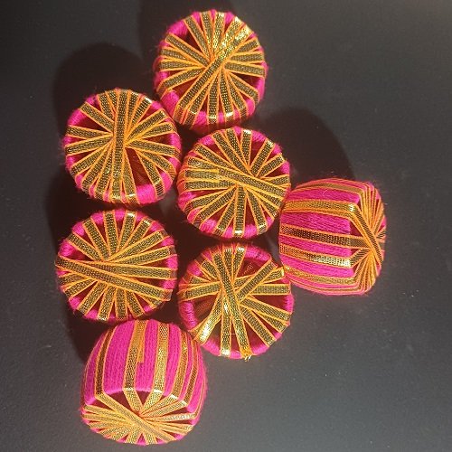 Dholak With Golden Gota Chakra - Color Pink - 6pcs