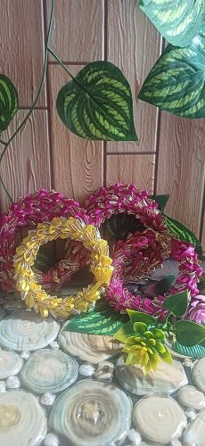 Handmade Gota Floral Bangles Round - Pink color - Set of 5
