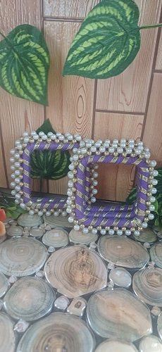 Handmade Coloured Gota bangles Square with beads - Purple color - Set Of 5