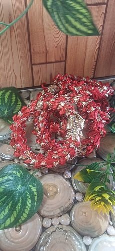 Handmade Gota Floral Bangles Round - Red color - Set of 5