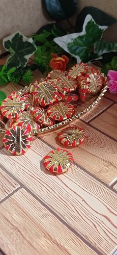 Coloured Gota Small Ring - Color Red - 4pcs