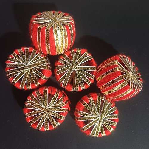 Dholak With Golden Gota Chakra - Color Red - 6pcs