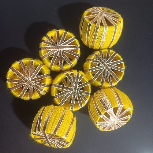 Dholak With Golden Gota Chakra - Color Yellow - 6pcs