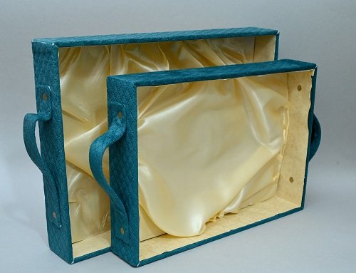 Premium Satin-Lined Gift Tray Teal Blue color | Elegant MDF Hamper Boxes with Handles for Gifting & Packaging