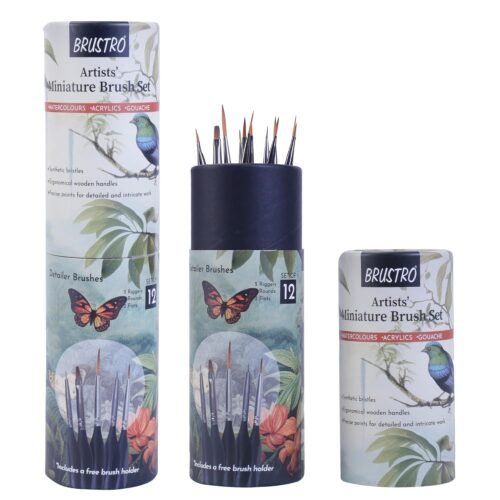 Artists’ Watercolour & Acrylic Miniature Brush Set of – 12