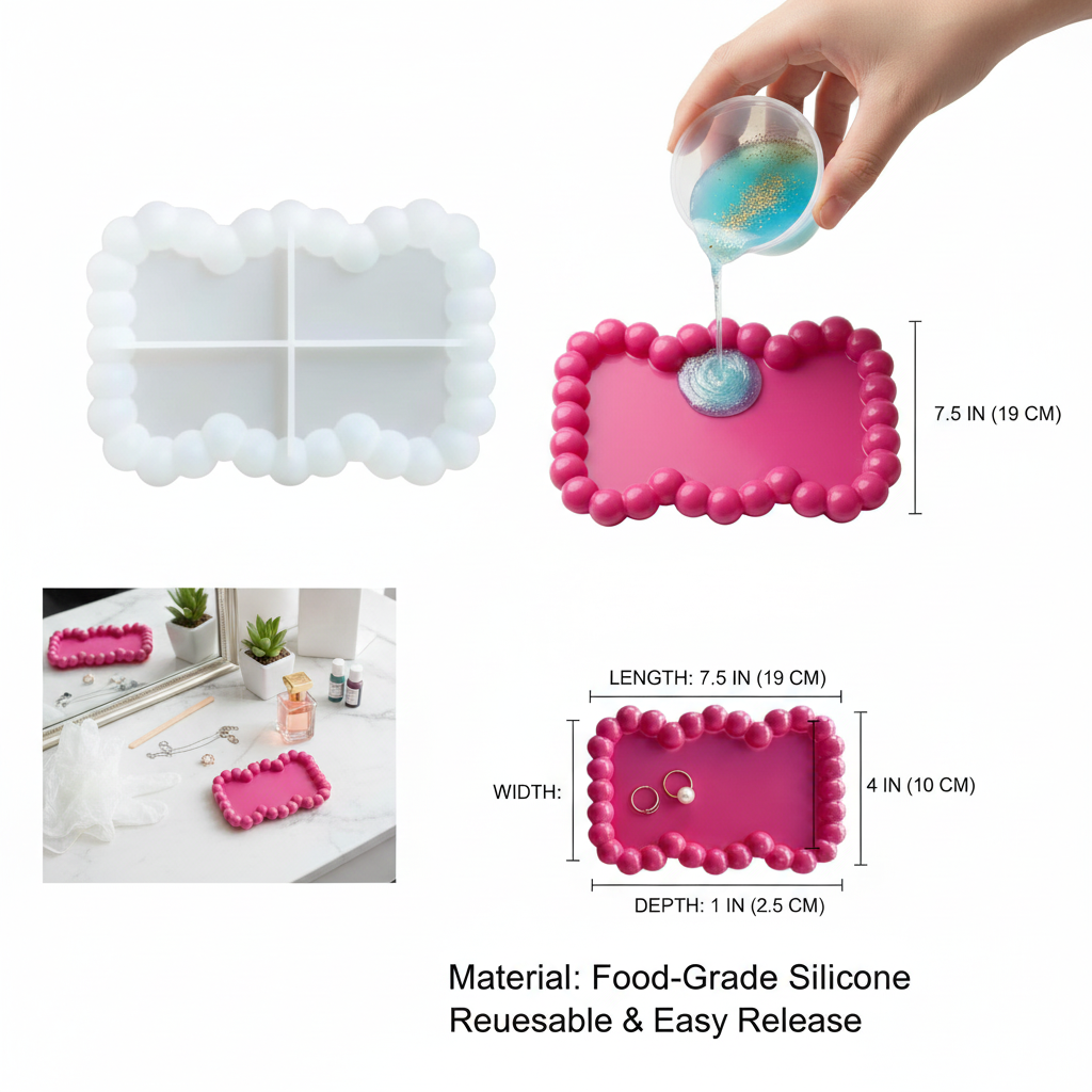 Bubble Rectangle Tray Coaster Silicone Mold - Image 2
