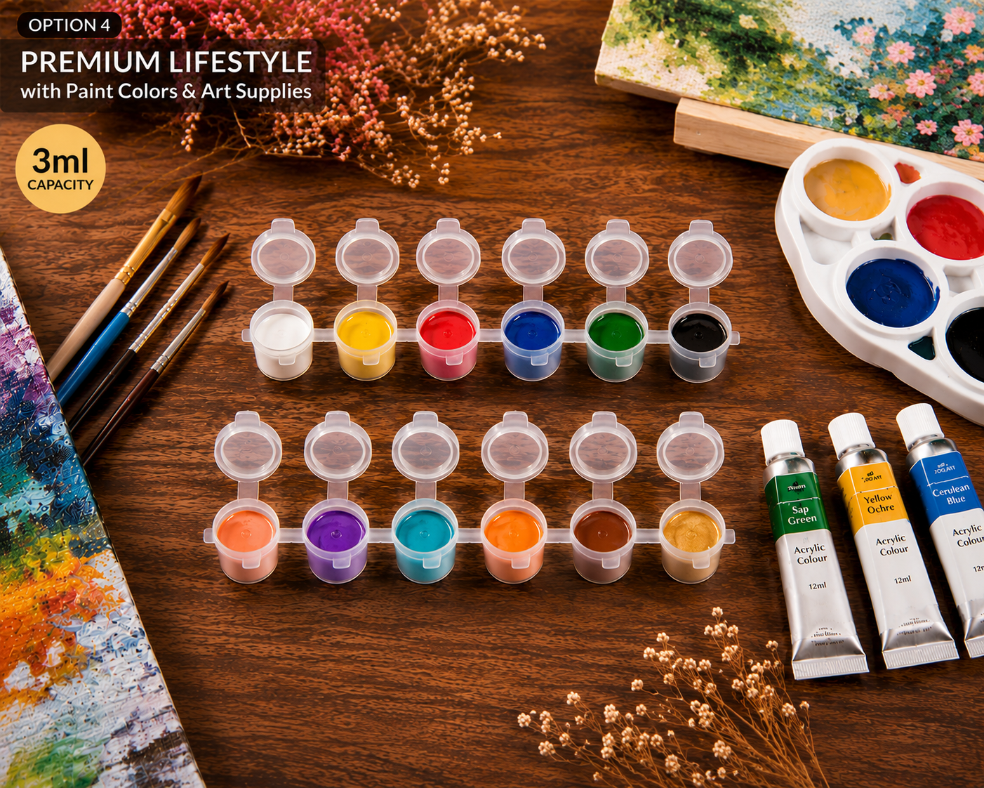 Color Paint Pots Mini 6 Pots Plastic Flip Lid 3ml 24 strips – Watercolor Paint for Artists & Kids - Image 2