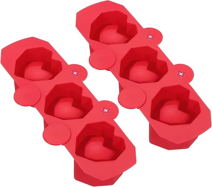 3-Cavity Heart Shaped Glass Ice Mold, Ice Cube Tray for Freezer, Cocktail Shot Glass Mold