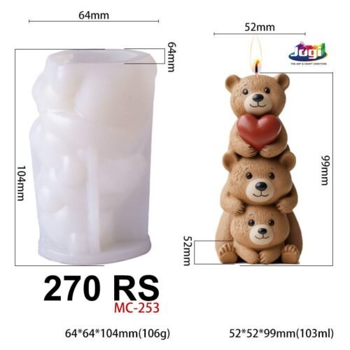 Teddy Bear Family Silicone Candle Mold | Cute 3D Candle Mould | Jogi Art
